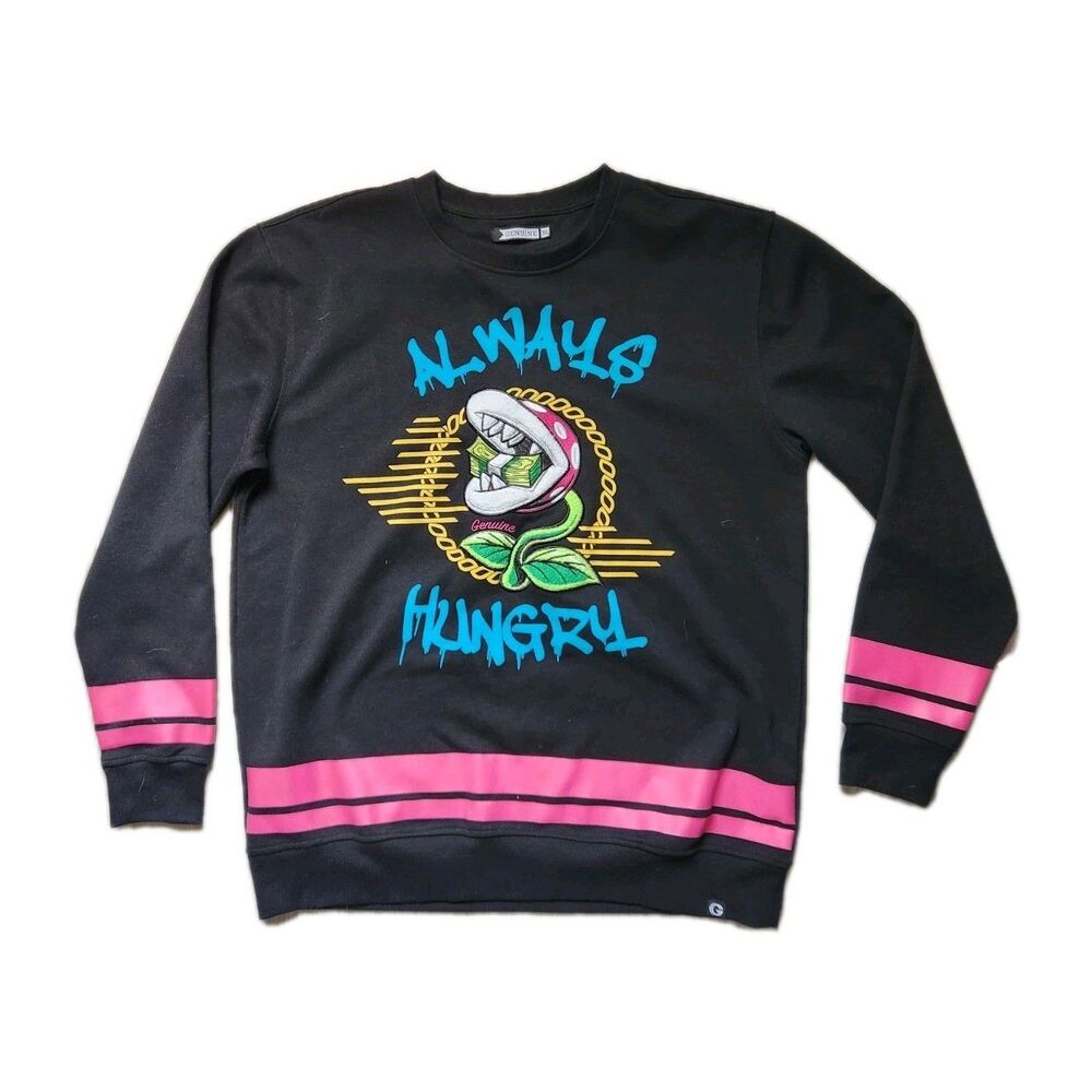 Genuine Articles Always Hungry Graphic Sweatshirt Men’s 3XL Black Streetwear EUC